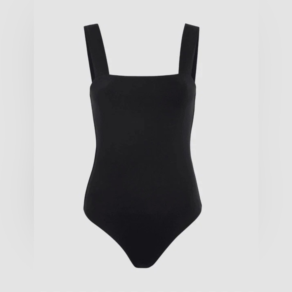 Nuuds Black Square Neck Bodysuit Size M Fitted Stretch Tank Top Staple